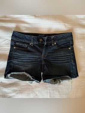 American Eagle Outfitters Dark Indigo Frayed Denim Shorts